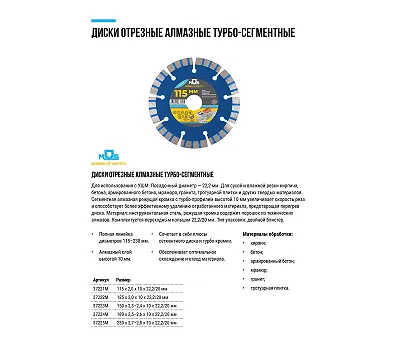 Диск отрезной алмазный турбо-сегментный, 230х2,7-2,8х10х22.2 мм MOS