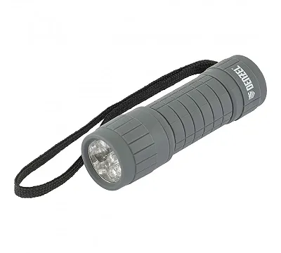 Фонарь светодиодный, серый корпус с мягким покрытием, 9 Led, 3хААА Denzel