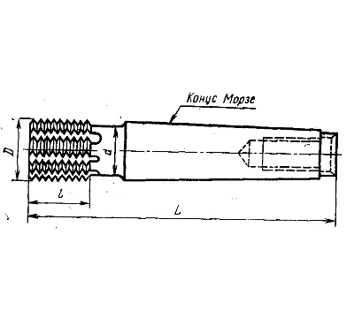 Фреза резьбовая гребенчатая шаг Р 1,75 мм, d16x27x107 мм Р6М5 z=6, хв-к КМ2
