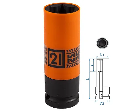 Головка для секретных болтов Hyundai, KIA ударная 1/2", 21 мм KING TONY 9BW4502