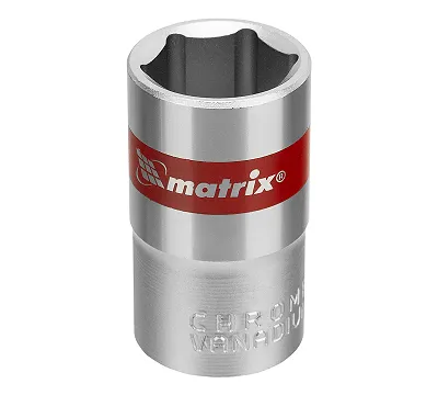 Головка торцевая, 16 мм, шестигранная, CrV, под квадрат 1/2, хромированная Matrix