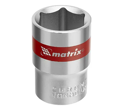 Головка торцевая, 19 мм, шестигранная, CrV, под квадрат 1/2, хромированная Matrix