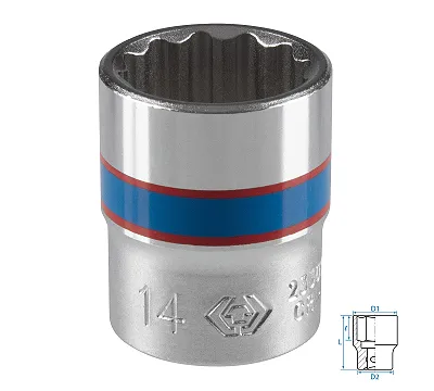 Головка торцевая стандартная двенадцатигранная 14 мм 1/4'' KING TONY 233014M