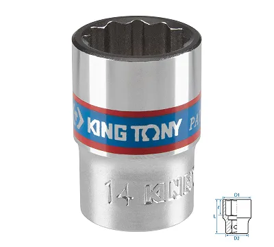 Головка торцевая стандартная двенадцатигранная 14 мм 3/8'' KING TONY 333014M