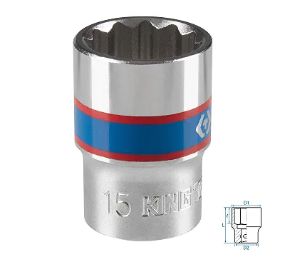 Головка торцевая стандартная двенадцатигранная 15 мм 3/8'' KING TONY 333015M