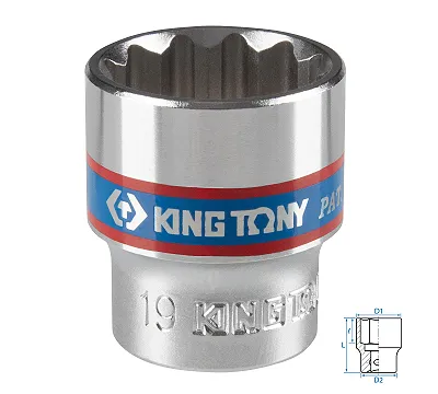 Головка торцевая стандартная двенадцатигранная 19 мм 3/8'' KING TONY 333019M