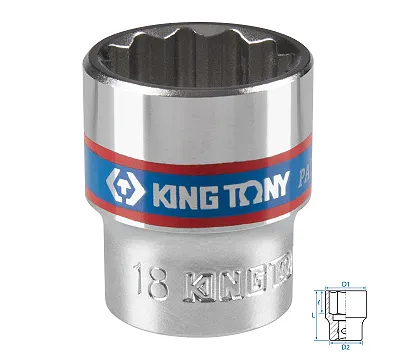 Головка торцевая стандартная двенадцатигранная 3/8", 18 мм KING TONY 333018M
