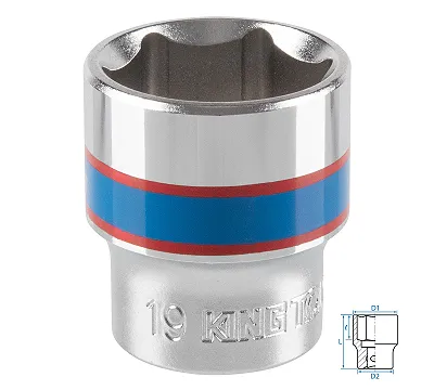 Головка торцевая стандартная шестигранная 19 мм 3/8'' KING TONY 333519M