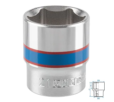 Головка торцевая стандартная шестигранная 21 мм 3/8'' KING TONY 333521M