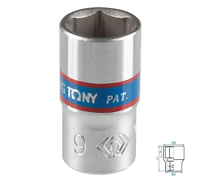 Головка торцевая стандартная шестигранная 9 мм 1/4'' KING TONY