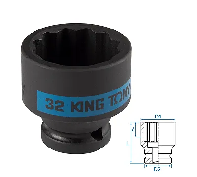 Головка торцевая ударная двенадцатигранная 1/2", 32 мм KING TONY 453032M