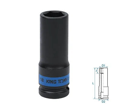 Головка торцевая ударная глубокая шестигранная 18 мм 1/2'' KING TONY 443518M