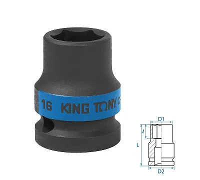 Головка торцевая ударная шестигранная 16 мм 1/2'' KING TONY