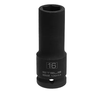 Головка ударная удлиненная шестигранная, 16 мм, 1/2, CrMo Stels