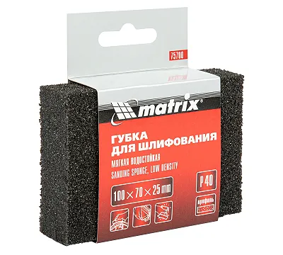 Губка для шлифования, 100 х 70 х 25 мм, мягкая, P 40 Matrix