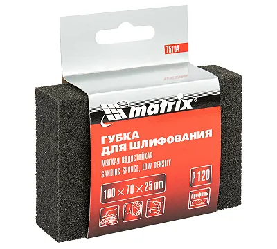 Губка для шлифования, 100 х 70 х 25 мм, мягкая, P120 Matrix
