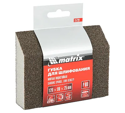 Губка для шлифования, 120 х 90 х 25 мм, трапеция, мягкая, P 80 Matrix