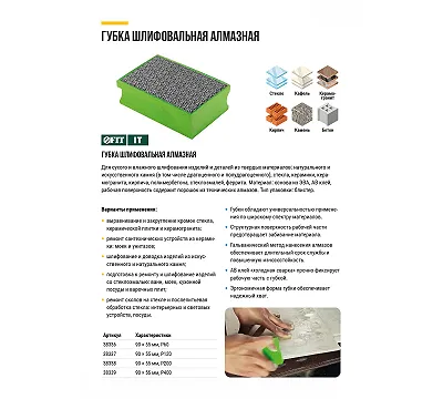 Губка шлифовальная алмазная, 90х55 мм, Р 60 FIT