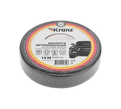 Изолента черная флис, 19 мм х 15 м, автомобильная KRANZ KR-09-2906
