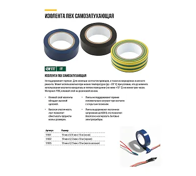 Изолента ПВХ самозатухающая 19 мм х 0,13 мм х 10 м ( синяя ) FIT