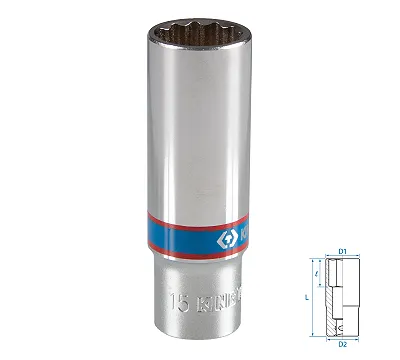 KING TONY Головка торцевая глубокая двенадцатигранная 3/8", 15 мм  323015M