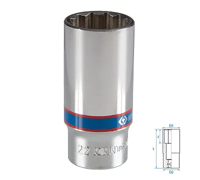 KING TONY Головка торцевая глубокая двенадцатигранная 3/8", 22 мм  323022M