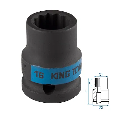 KING TONY Головка торцевая ударная двенадцатигранная 1/2", 16 мм  453016M