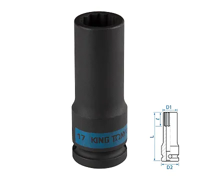 KING TONY Головка торцевая ударная глубокая двенадцатигранная 1/2", 17 мм 443017M