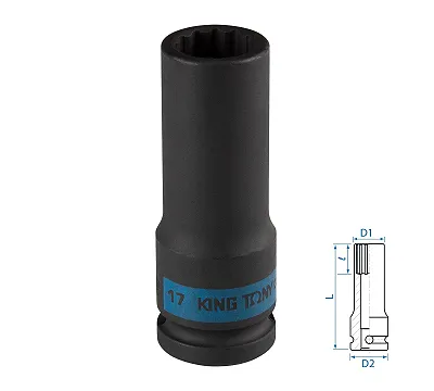 KING TONY Головка торцевая ударная глубокая двенадцатигранная 1/2", 17 мм  443017M