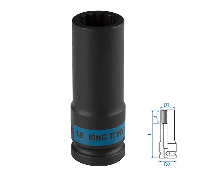 KING TONY Головка торцевая ударная глубокая двенадцатигранная 1/2", 18 мм 443018M