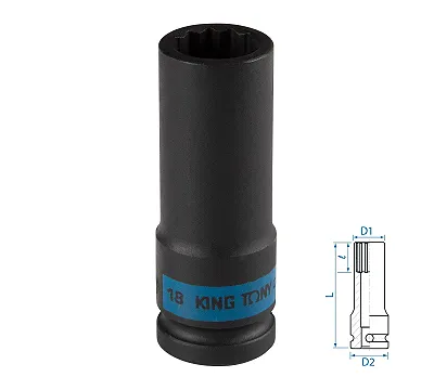 KING TONY Головка торцевая ударная глубокая двенадцатигранная 1/2", 18 мм  443018M