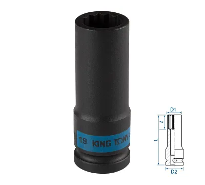 KING TONY Головка торцевая ударная глубокая двенадцатигранная 1/2", 19 мм  443019M