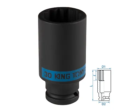 KING TONY Головка торцевая ударная глубокая двенадцатигранная 1/2", 30 мм 443030M