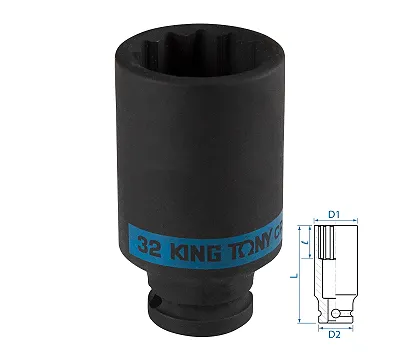 KING TONY Головка торцевая ударная глубокая двенадцатигранная 1/2", 32 мм  443032M