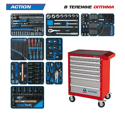 KING TONY Набор инструментов "ACTION" в красной тележке, 327 предметов 934-327AMR