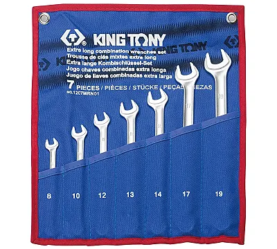 KING TONY Набор комбинированных удлиненных ключей, 8-19 мм, чехол из теторона, 7 предметов 12C7MRN01