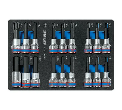 KING TONY Набор торцевых насадок 1/2", TORX, HEX, L = 80 мм, ложемент, 18 предметов 9-4138PRV
