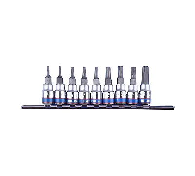 KING TONY Набор торцевых насадок 1/4", TORX, Т8-Т40 мм, L = 37 мм, с отверстием, 9 предметов  2119PR