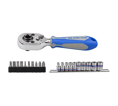 KING TONY Набор вставок (бит) и головок с трещоткой 1/4", TORX, HEX, PH, 21 предметов  2501MR