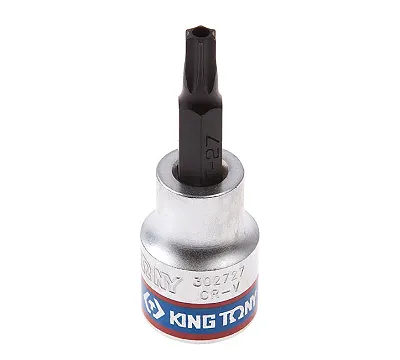 KING TONY Насадка (бита) торцевая 3/8", TORX, T27, L = 50 мм, с отверстием  302727