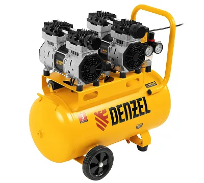 Компрессор безмасляный, малошумный DLS 1500/50, 1500 ВТ, 2x750, 50 л, 260 л/мин Denzel
