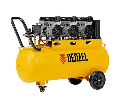 Компрессор безмасляный, малошумный DLS 2250/100, 2250 Вт, 3x750, 100 л, 410 л/мин блок управления/ Denzel