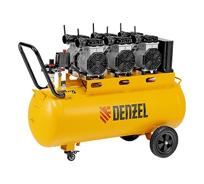 Компрессор безмасляный, малошумный DLS 3300/100, 3300 Вт,3x1100, 100 л, 570 л/мин, блок управления Denzel