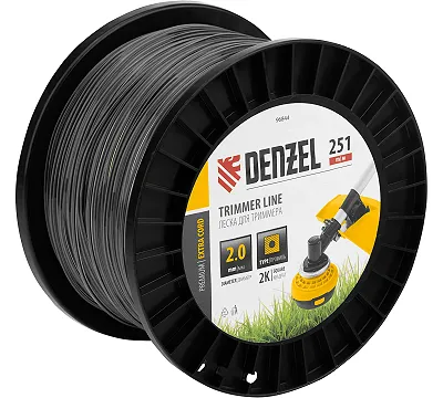 Леска для триммера двухкомпонентная квадрат, 2,0мм х 251м, на DIN катушке EXTRA CORD Denzel