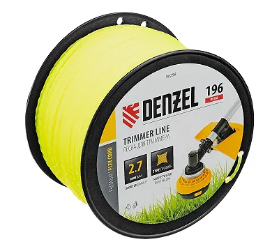 Леска для триммера витой квадрат, 2,7мм х 196м, на DIN катушке FLEX CORD Denzel