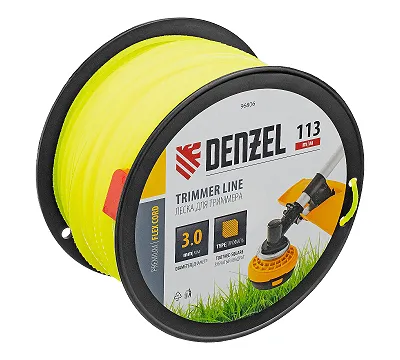 Леска для триммера зубчатый квадрат, 3,0мм х 113м, на DIN катушке FLEX CORD Denzel