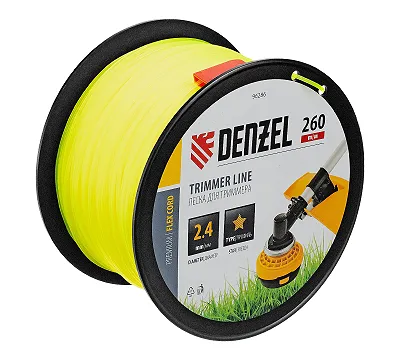 Леска для триммера звезда, 2,4мм х 260м, на DIN катушке FLEX CORD Denzel