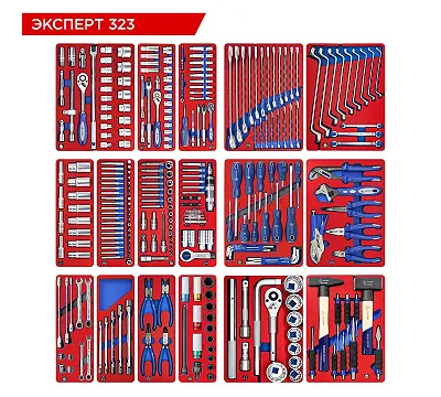 МАСТАК Набор инструментов "ЭКСПЕРТ" для тележки, 17 ложементов, 323 предмета 5-00323