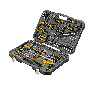 Набор инструментов, 1/2", 1/4", CrV, S2, пластиковый кейс, 100 предметов Denzel