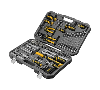 Набор инструментов, 1/2", 1/4", CrV, S2, пластиковый кейс, 84 предмета Denzel